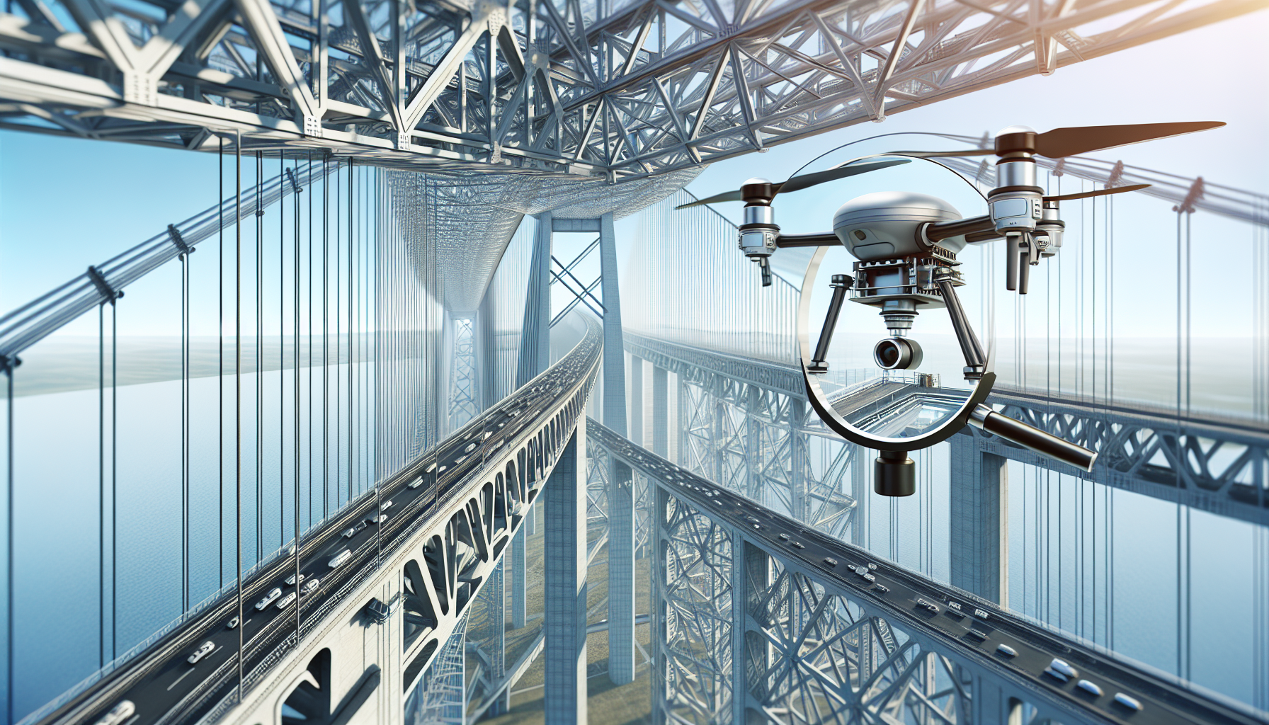 An image of a drone performing an infrastructure inspection, highlighting its precision and reach.